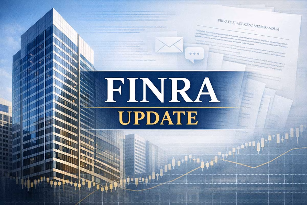 Financial district office building with subtle compliance and securities regulation overlay representing Great Point Capital FINRA private placement investigation