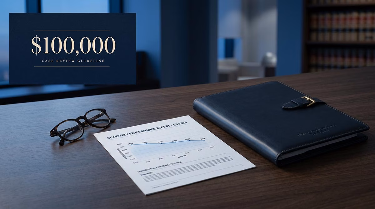 Brokerage account statement with a circled figure, a pen and a magnifying glass on a navy desk